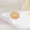Vintage golden hexagonal pendant with letter U and sparkling pave texture - Gold Letter U (P24279-U)