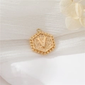 Vintage gold hexagonal pendant with letter V and beaded edges for DIY necklaces - Gold Letter V (P24279-V)