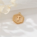 Vintage gold hexagonal pendant with letter T design and beaded edge detail - Gold Letter T (P24279-T)