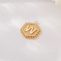 Golden hexagonal pendant featuring embossed letter W with beaded edge jewelry charm - Gold Letter W (P24279-W)