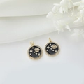 Minimalist 14k gold plated Saturn and star pendant charms with black oil drip and zircons - Round Planet (H-6680) / Starry Sky (H-6680)