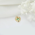 Colgante corazón de oro 14k con piedra ojo de gato opalescente y circonitas microengastadas - Verde
