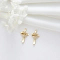 Golden heart cross pendant with sparkling zircons for jewelry DIY making - Heart-Encircled Cross Style (H-8296)