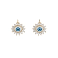 Vintage 14K gold plated evil eye pendant with blue enamel and sparkling zircon accents - Sunburst Sky Blue (D725)