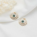 14K gold plated evil eye pendant with green iris and white zircon stones on white fabric - Micro Pave Green (D722)