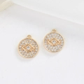 Pendentif œil porte-bonheur doré avec zircons blancs pour création de bijoux - Plein Pavé Rond Pendentif (D796)