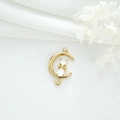 Pendentif chat et lune doré exquis avec pierres œil de chat pour colliers fins - Lune de Chat / Blanc