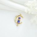 Pendentif chat sur lune dorée avec pierre œil de chat violet dégradé pour collier - Lune de Chat / Violet