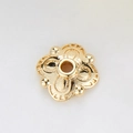 Macro detail of 14k gold plated copper flower spacer bead with zircon hollow petal design - Relief Floral Hollow Bead Cap (H-8464/9.5MM)