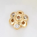Macro detail of 14k gold plated flower bead spacer with zircons and central hole - Beaded Edge Six-Petal Diamond Cap (H-8460/10MM)