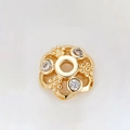 Detailed macro view of 14k gold-plated flower bead cap spacer with cubic zirconia - Alternating Three-Diamond Six-Petal Cap (H-8454/8MM)