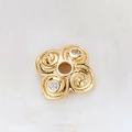 Detail showing 14k gold-plated hollow petal spacer with zircon for DIY jewelry making - Spiral Texture Double Diamond Cap (H-8450/6.5MM)