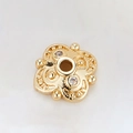 Detailed macro view of 14k gold plated four-petal flower spacer bead with zircon - Relief Texture Two-Diamond Four-Petal Cap (H-8453/8.5MM)