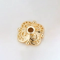Detail showing 14k gold plated four-petal flower bead cap with centered hole for DIY jewelry - Bead Decoration Four-Petal Spacer (H-8465/10.5MM)