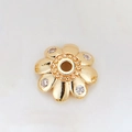 Detailed macro view of 14k gold plated flower spacer bead with sparkling cubic zirconia - Zirconia Six-Petal Bead Cap (H-8459/10MM)