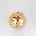 Detailed view of gold plated flower bead spacer with zircon inlay for jewelry making - Zirconia Inlaid Floral Spacer Bead (H-8457/8MM)