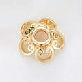 Macro view of 14k gold-plated hollow 5-petal flower bead cap with intricate filigree texture - Five-Petal Hollow Bead Cap (H-8472/12MM)