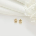 Macro detail of 14k gold-plated dollar sign pendants with shimmering crystals for DIY jewelry - Dollar Sign Style (H-7160)