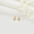 Detailed macro view of heart-shaped gold-plated lock charms with shimmering white zircons - Heart Lock Style(H-7172)