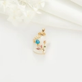 Detailed close-up of a golden qipao pendant with white faux jade and zircon accents - Turquoise Decorated Style (H-4866)