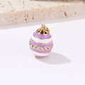 Faberge-style 14k gold plated egg pendant with purple enamel and pavé zircon details - Purple Striped