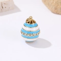 Blue and white enamel egg pendant with 14k gold plating and micro-set cubic zirconia stones - Blue Stripe
