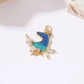 Detail of moon pendant with blue-green starry sky enamel and sparkling zircons - Blue-Green Gradient Starry Moon Style (H-9439)