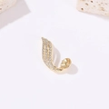 Macro detail of gold plated laurel leaf earring featuring micro-pave cubic zirconia stones - Gold Wing Leaf Connector (H-9311)