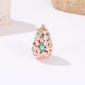 Oval evil eye pendant with pink enamel and 14k gold plating on textured stone - Pink (H-9449)