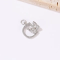 Macro shot of silver metal D-letter pendant featuring butterfly wings and sparkling crystals - Butterfly D Style (H-9300) / Palladium
