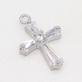 Silver cross pendant with baguette-cut cubic zirconia in 14k gold-plated finish - Palladium