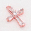 Zircon-studded cross pendant in rose gold finish with round and baguette cut stones - Rose Gold