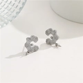 S925 sterling silver flower earrings with white zircon pave setting and pearl mounts - Palladium (H-8556) / Silver