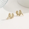 Elegant gold S925 silver petal earrings with pavé zircons and pearl settings - 14K Gold (H-8556) / Gold