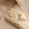 Boucles d'oreilles œuf sur le plat en argent 925 avec des zircons cubiques brillants - Émail Blanc Plaqué Or 14K Sans Boucle (H-9269)