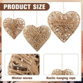 Set di tre decorazioni a cuore in vimini intrecciato di varie dimensioni con corda - Cuore in Corda di Canapa 3D 15cm