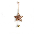 Handmade rattan star ornament with a golden metal bell for rustic wall hanging decoration - Original Color