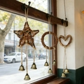 Set of three rattan wind chimes with stars, hearts, and bells for vintage home decor - Heart Style