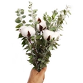 Künstlicher Baumwollstrauß mit grünen Blättern für nordische Deko und Fotografie-Requisiten - Eukalyptus und Baumwoll Arrangement