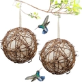 Hängende Vogelnest-Bälle aus Rebengeflecht mit weichen Fasern für kleine Gartenvoegel - 8cm