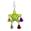 Star-shaped rattan bird toy with colorful bells and stainless steel hook for parakeets - Green