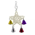 Detail of bird cage toy with white rattan star and four colorful metallic hanging bells - White