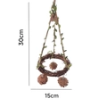 Altalena per pappagalli con anello in rattan, pigne e decorazioni verdi, lunghezza 30 cm - Altalena Anello Vite Foglia Verde Pigna