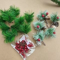 Kit de Navidad DIY con agujas de pino heladas, piñas y bayas rojas para decoración - Kit de Material de Pino de Navidad