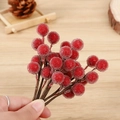 Frosted artificial red berry branches with snowy texture for Christmas decor - Simulated Bayberry Fruit Style