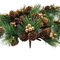Ramo di Natale artificiale con aghi di pino, pigne naturali e bacche dorate - No. 5 Bacche d'oro
