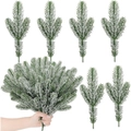 Macro detail of artificial green pine needles with heavy white flocking snow effect - 18CM Snowy Triple-prong Pine Needle