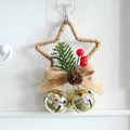 Christmas star ornament with pine cones, berries, and hanging gold bells on white background - Natural Jute