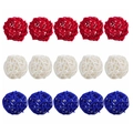 Set of 15 red, white, and blue woven rattan star ornaments for Independence Day decor - 5cm Ball (15)