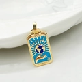 Colgante Tarot 'The World' bañado en oro de 14K con esmalte azul y aro de unión - Patrón de Mundo (H-6949)